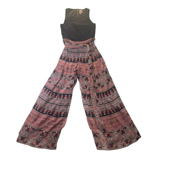 Vince Camino Wide-Leg Belted Multicolor Floral Zip Jumpsuit Sz8 Pre-Owned. - Picture 1 of 9